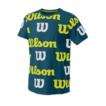 Wilson Tennis Tshirt All Over Logo Tech (Cotton Blend) Blue Green Boys